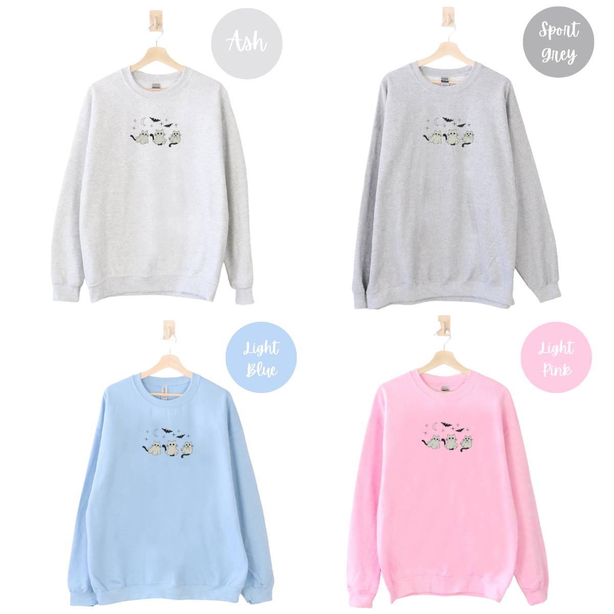 Ghost Cats with Stars Embroidered Sweatshirt