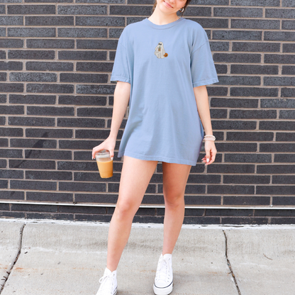 Ghost with Iced Coffee Embroidered Tee