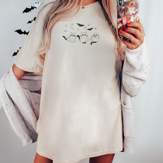 Ghost Cats with Stars Embroidered Tee